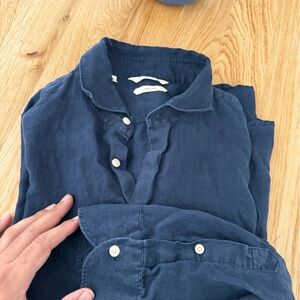 SUITSUPPLY Navy  Slim Fit Shirt pure linen shirt  size 16-16 1/2